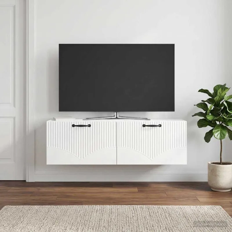 Sieninė TV spintelė Itin blizgi balta 98 x 31 x 30 cm