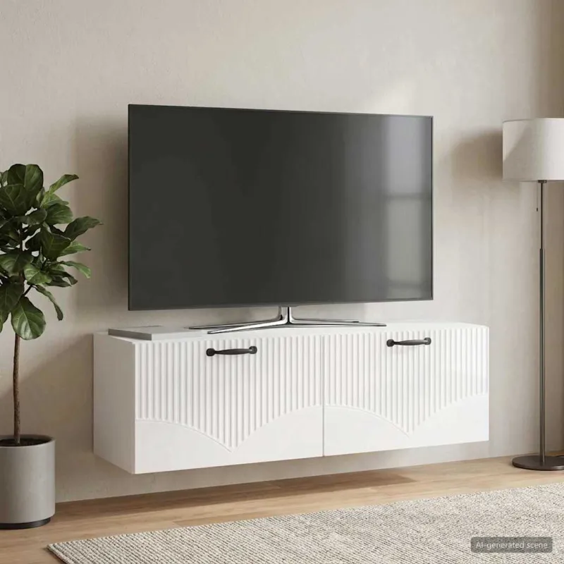 Sieninė TV spintelė Itin blizgi balta 98 x 31 x 30 cm