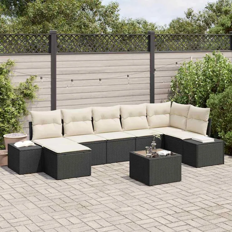 Sodo sohvaryhmä ja tyynyt, 7 osaa, musta polyrataska