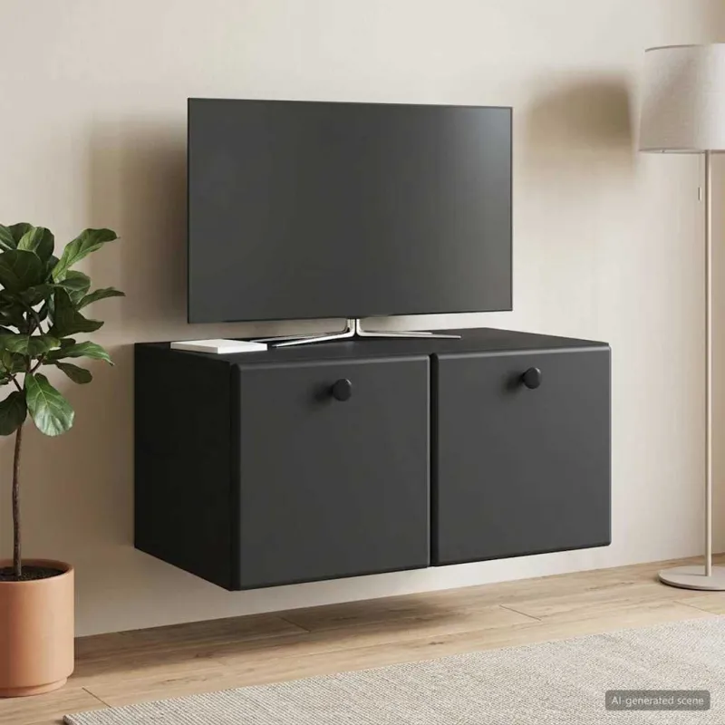 Sieninė TV spintelė 59,5 x 41 x 30 cm Juoda Apdirbta mediena