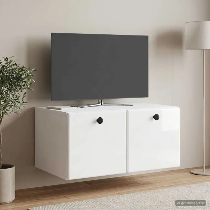 Sieninė TV spintelė 59,5 x 41 x 30 cm Itin blizgi balta