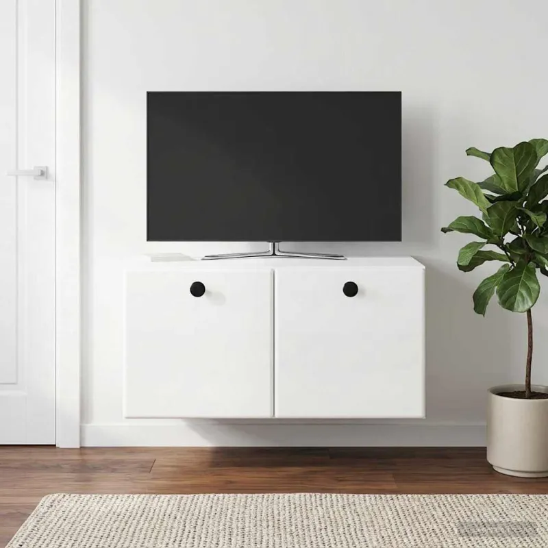 Sieninė TV spintelė 59,5 x 41 x 30 cm Itin blizgi balta