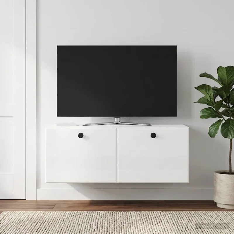 Sieninė TV spintelė 78,5 x 41 x 30 cm Itin blizgi balta