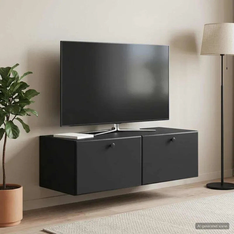 Sieninė TV spintelė 98 x 41 x 30 cm Juoda Apdirbta mediena