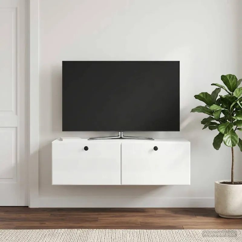 Sieninė TV spintelė 98 x 41 x 30 cm Itin blizgi balta