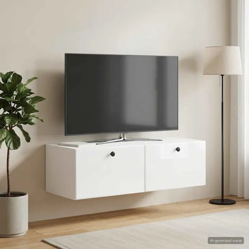 Sieninė TV spintelė 98 x 41 x 30 cm Itin blizgi balta