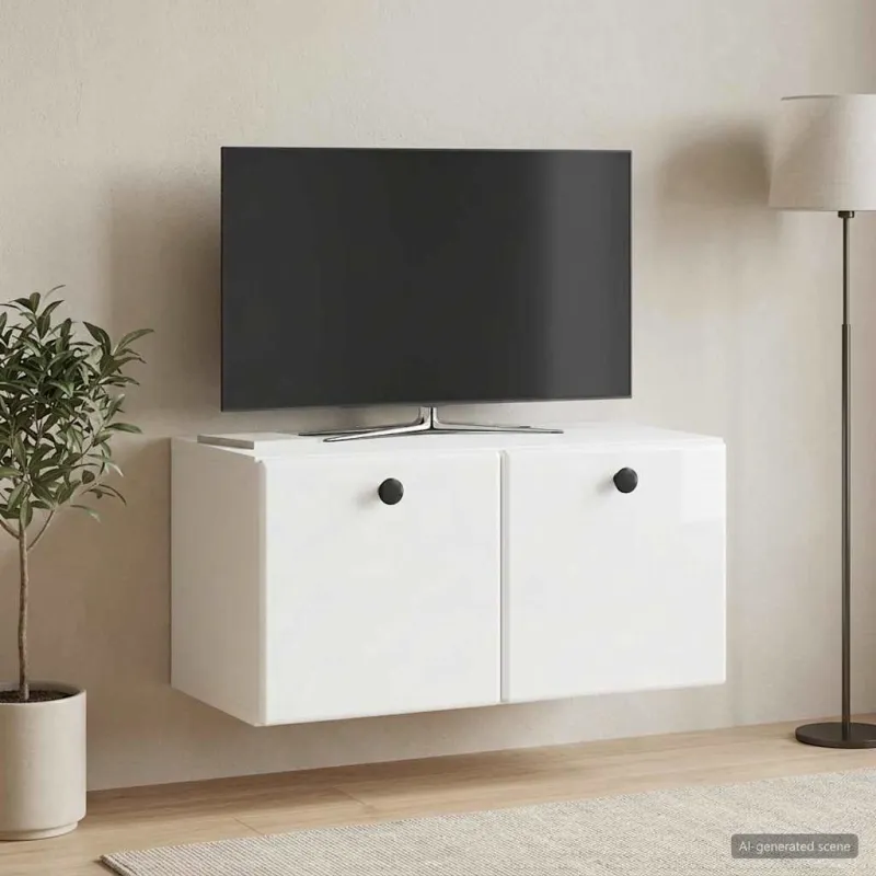 Sieninė TV spintelė 59,5 x 31 x 30 cm Itin blizgi balta