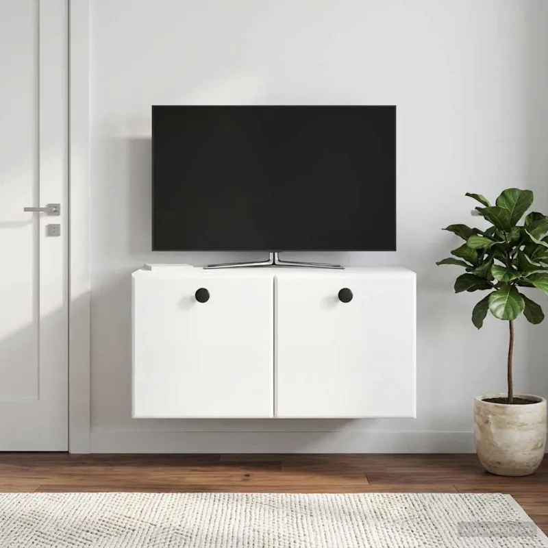 Sieninė TV spintelė 59,5 x 31 x 30 cm Itin blizgi balta