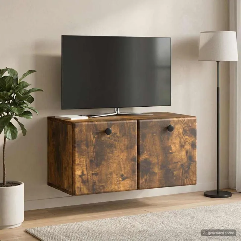 Sieninė TV spintelė 59,5 x 31 x 30 cm Dūminio ąžuolo