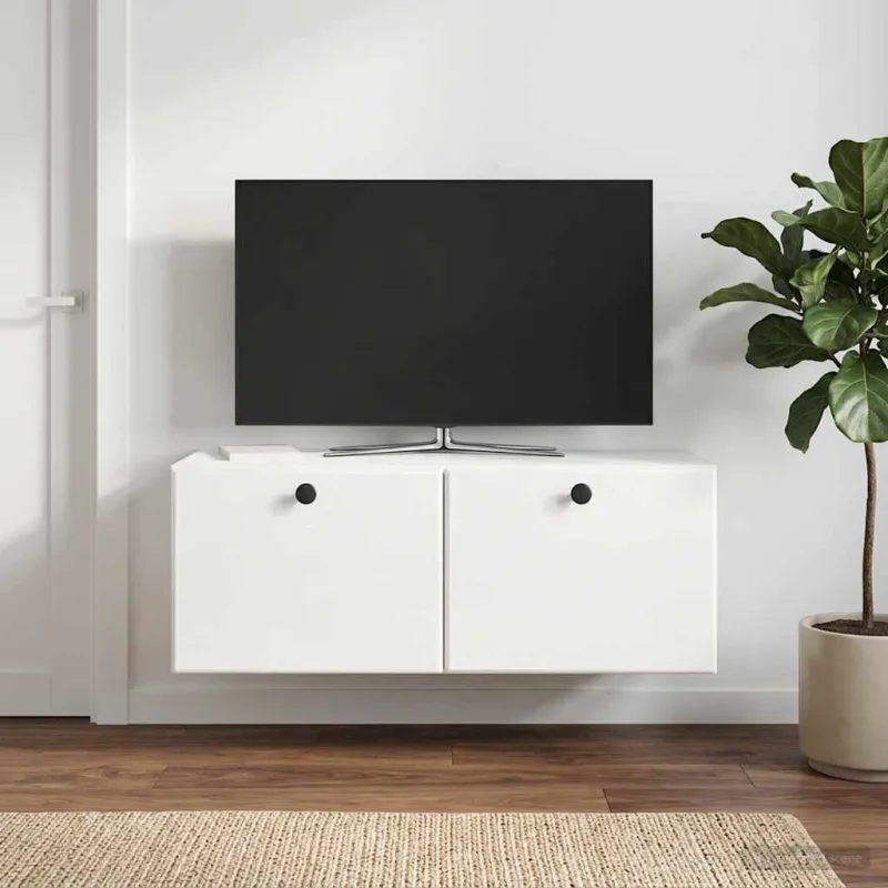 Sieninė TV spintelė 78,5 x 31 x 30 cm Itin blizgi balta