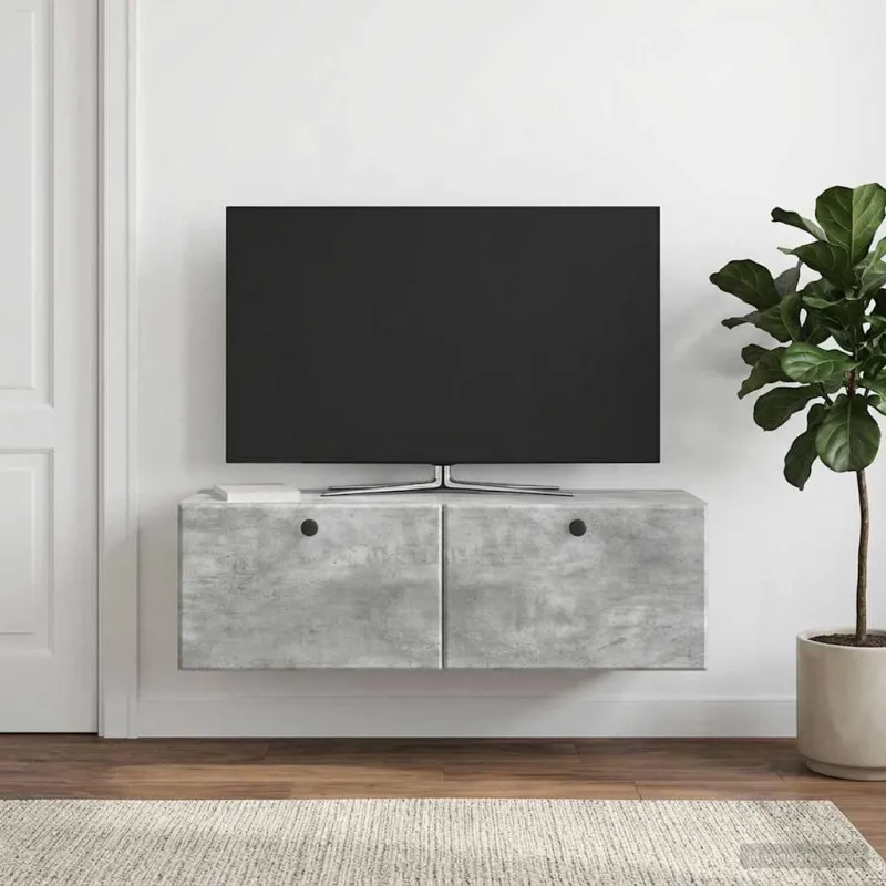 Sieninė TV spintelė 98 x 31 x 30 cm Betono pilka