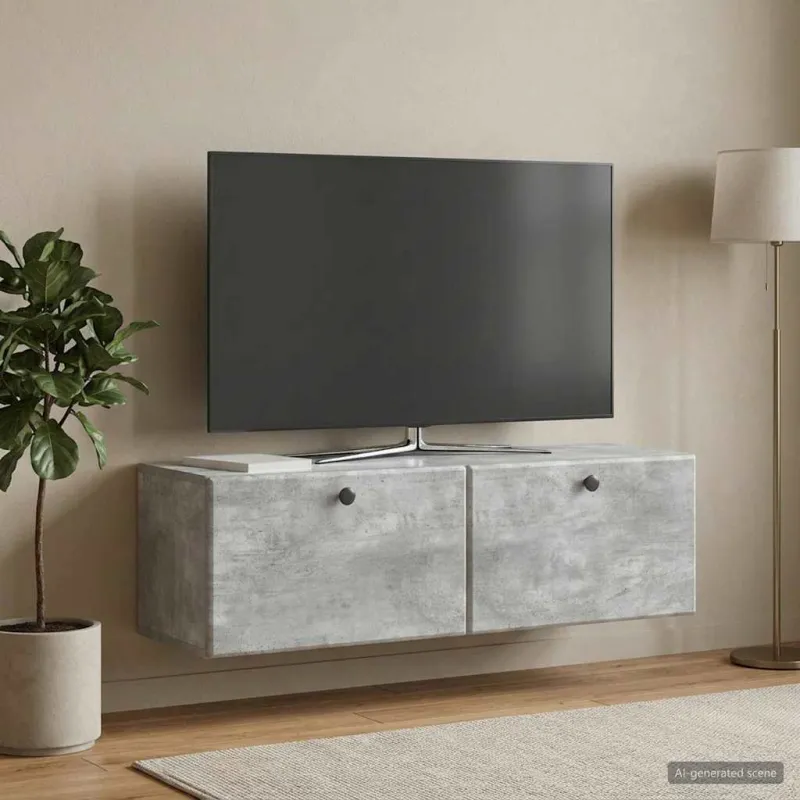 Sieninė TV spintelė 98 x 31 x 30 cm Betono pilka