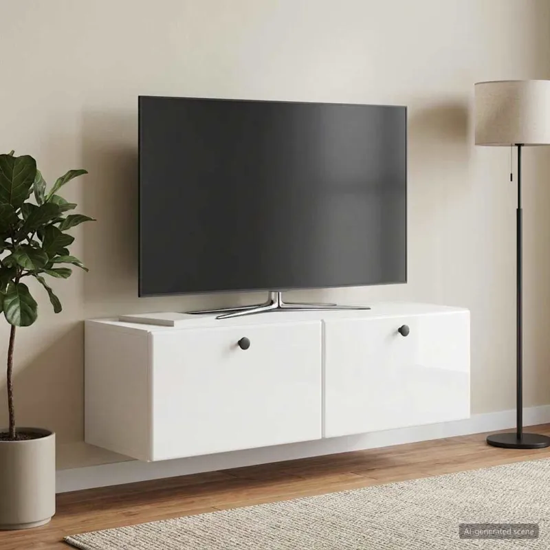 Sieninė TV spintelė 98 x 31 x 30 cm Itin blizgi balta