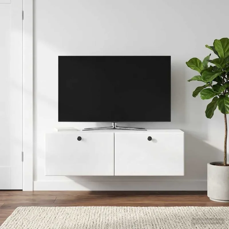 Sieninė TV spintelė 98 x 31 x 30 cm Itin blizgi balta