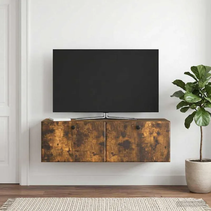 Sieninė TV spintelė 98 x 31 x 30 cm Dūminio ąžuolo