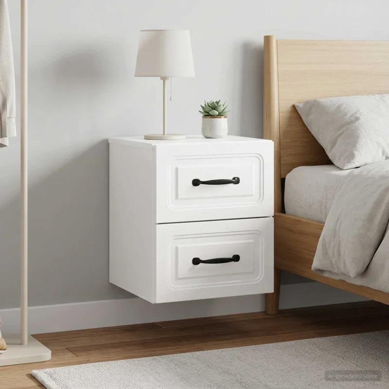 Sieninis naktinis staliukas su stalčių 2 pcs Itin blizgi balta