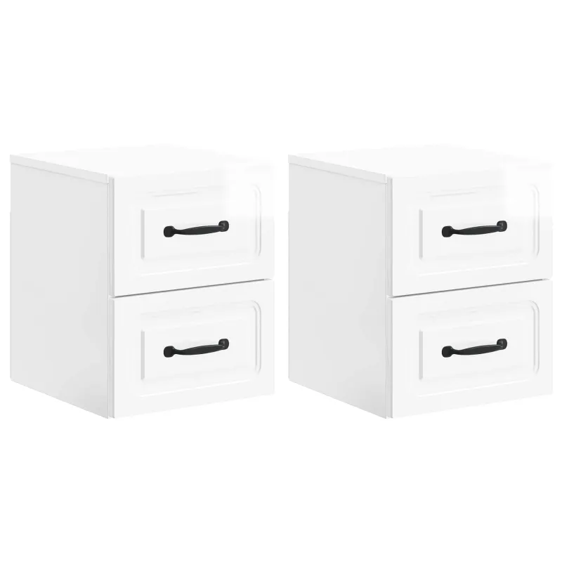 Sieninis naktinis staliukas su stalčių 2 pcs Itin blizgi balta