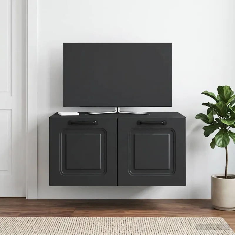 Sieninė TV spintelė Juoda 59,5 x 41 x 30 cm Apdirbta mediena