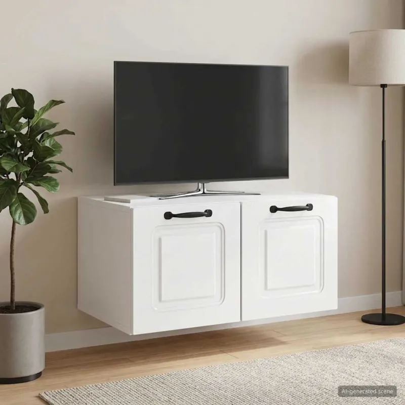 Sieninė TV spintelė Itin blizgi balta 59,5 x 41 x 30 cm