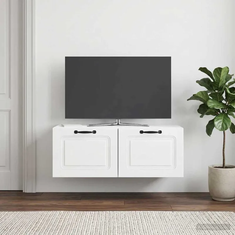 Sieninė TV spintelė Itin blizgi balta 78,5 x 41 x 30 cm