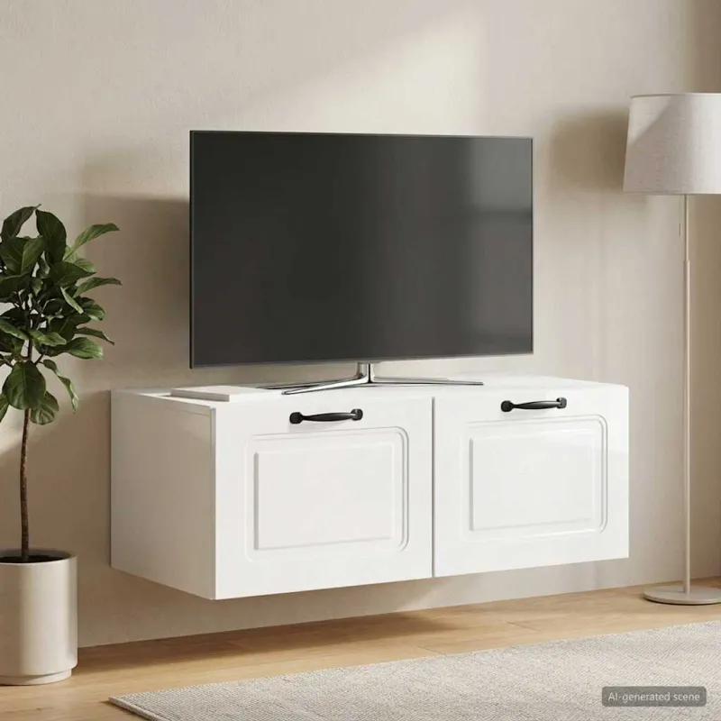 Sieninė TV spintelė Itin blizgi balta 78,5 x 41 x 30 cm