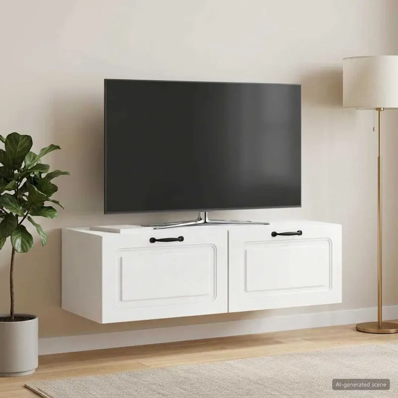 Sieninė TV spintelė Itin blizgi balta 98 x 41 x 30 cm