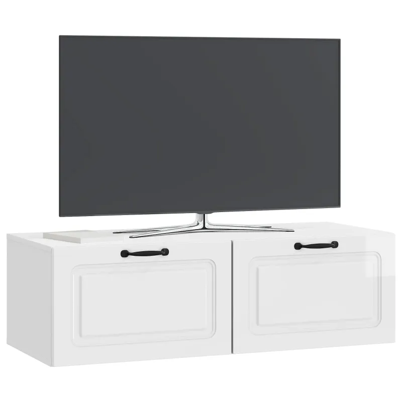 Sieninė TV spintelė Itin blizgi balta 98 x 41 x 30 cm