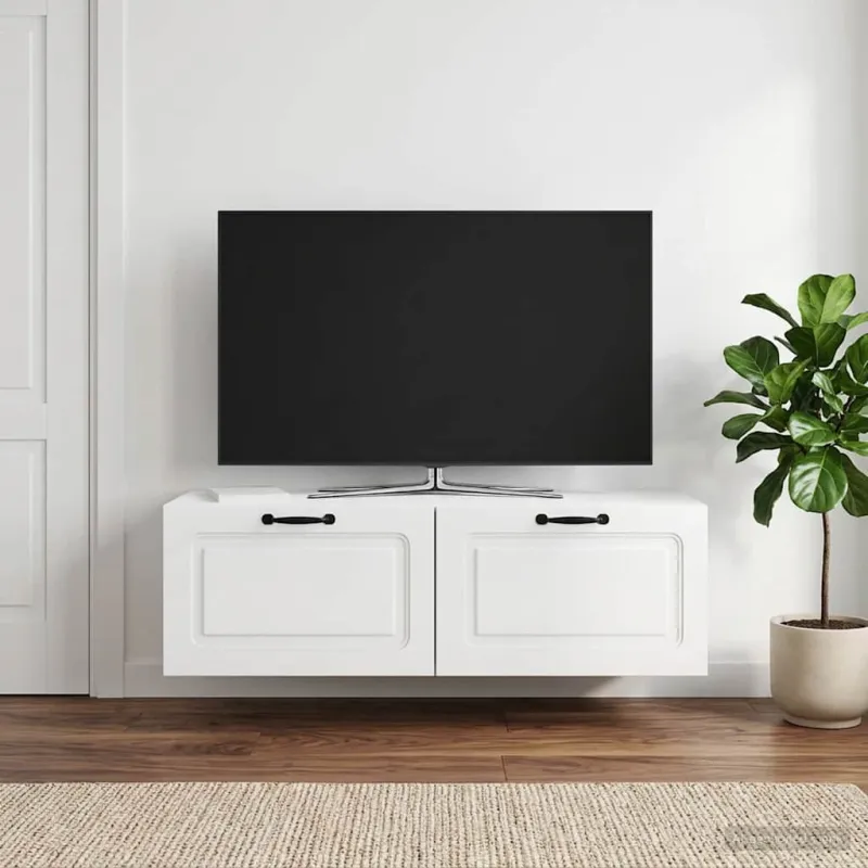 Sieninė TV spintelė Itin blizgi balta 98 x 41 x 30 cm