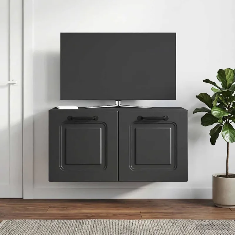 Sieninė TV spintelė Juoda 59,5 x 31 x 30 cm Apdirbta mediena