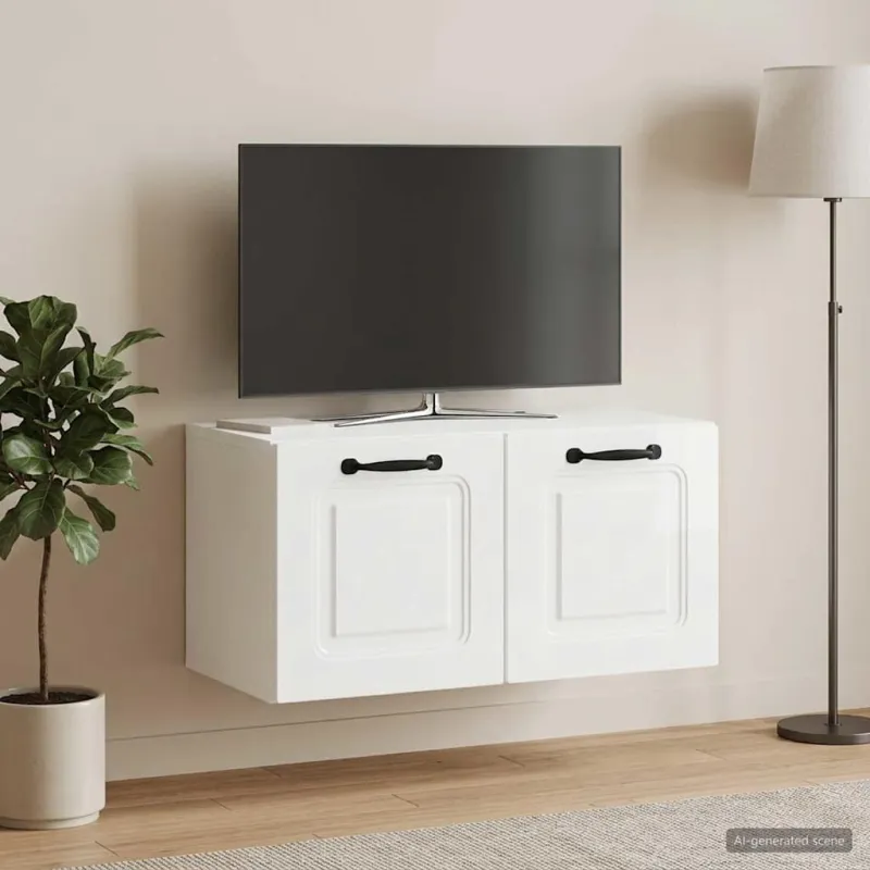 Sieninė TV spintelė Itin blizgi balta 59,5 x 31 x 30 cm