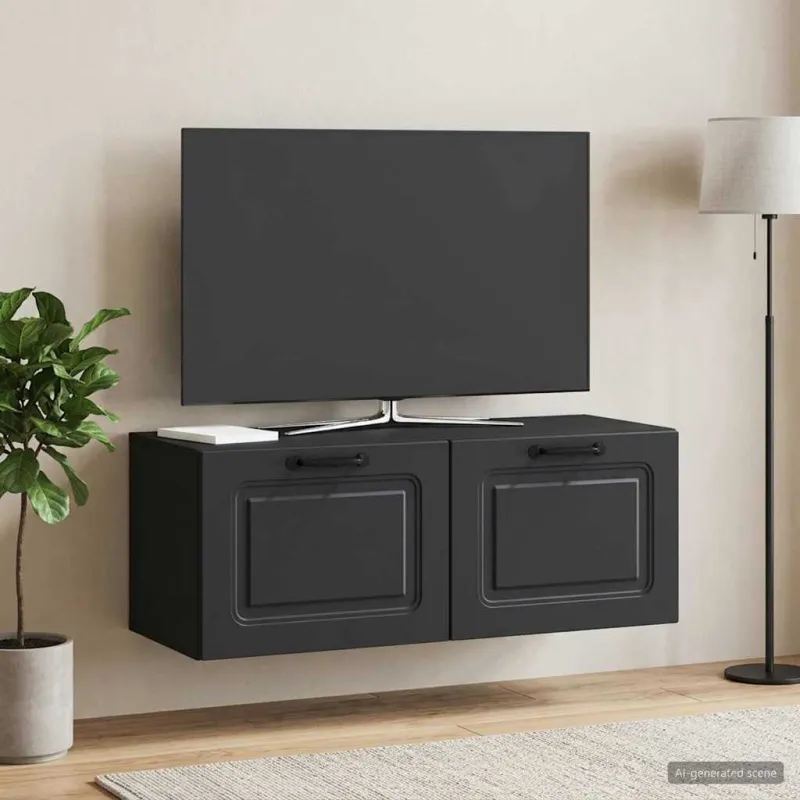 Sieninė TV spintelė Juoda 78,5 x 31 x 30 cm Apdirbta mediena