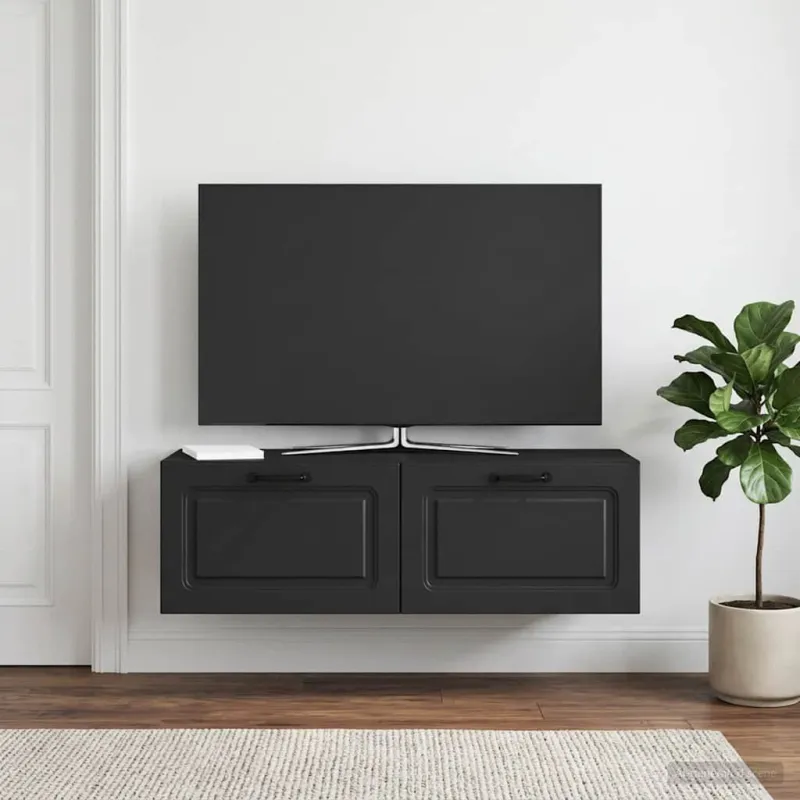 Sieninė TV spintelė Juoda 98 x 31 x 30 cm Apdirbta mediena