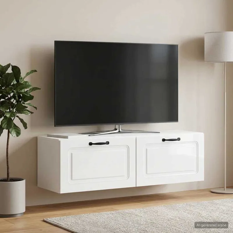 Sieninė TV spintelė Itin blizgi balta 98 x 31 x 30 cm