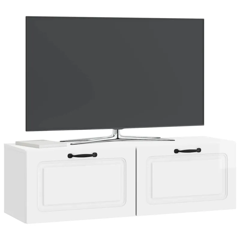 Sieninė TV spintelė Itin blizgi balta 98 x 31 x 30 cm
