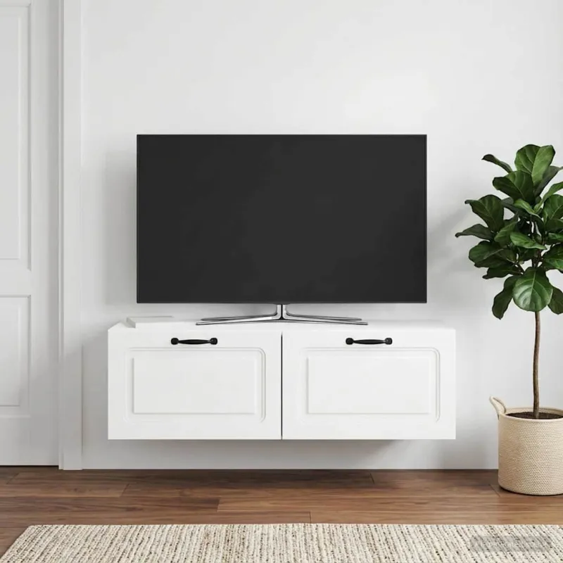 Sieninė TV spintelė Itin blizgi balta 98 x 31 x 30 cm