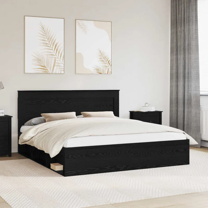 Lovos rėmas Juoda 200 x 200 cm Kietos pušies mediena