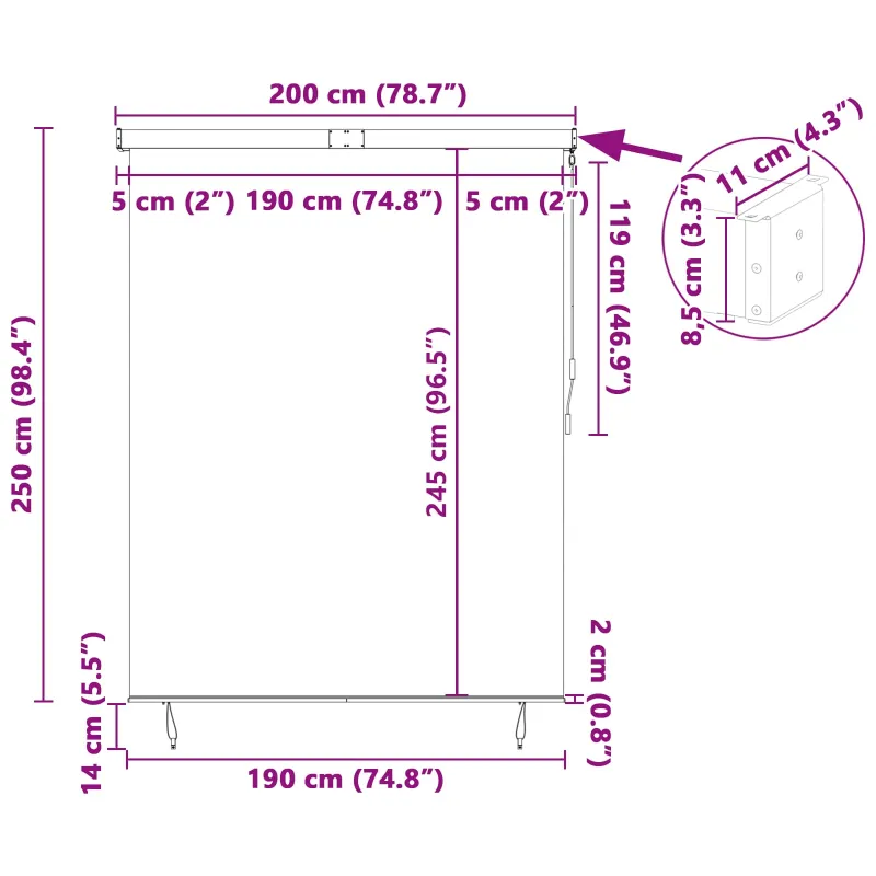 Roletas Kreminė 200 x 250 cm Audinys ir aliuminis