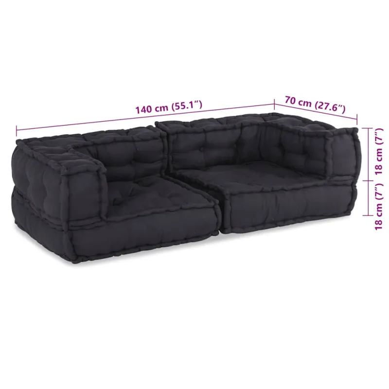 Dvivietė modulinė sofa, antracito spalvos, 140x70x36, audinys