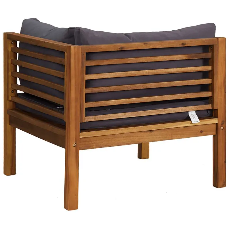 Modulinė kampinė sofa su tamsiai pilkomis pagalvėmis, akacija