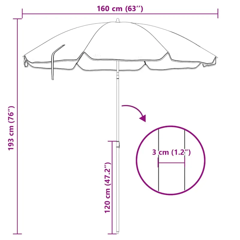 Sodo skėtis nuo saulės su plieniniu stulpu, antracito, 180cm