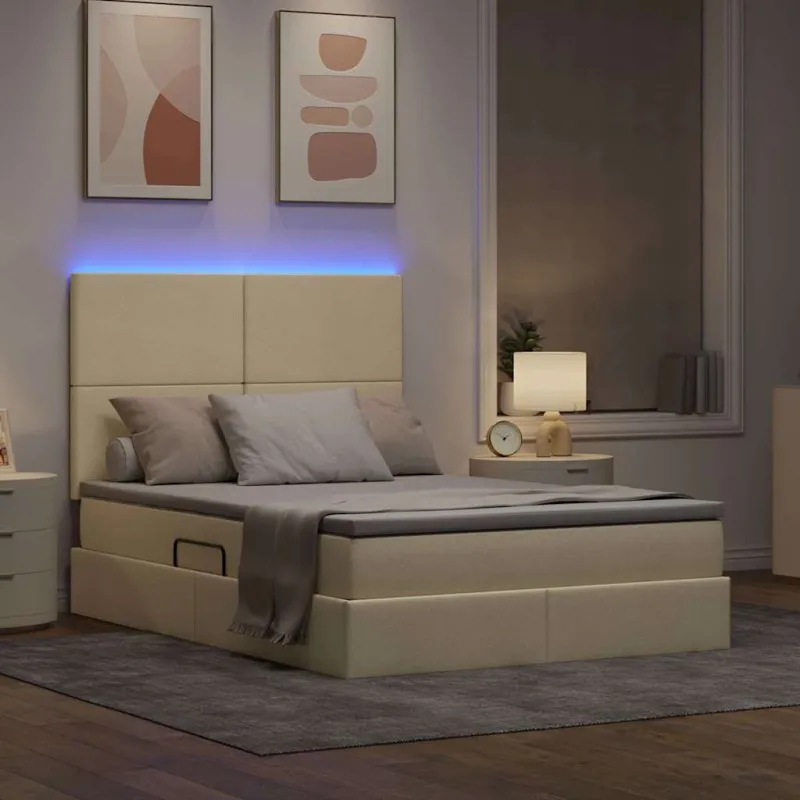 LED saugojimo lova su čiužiniu Kremas 140 x 190 cm Audinys