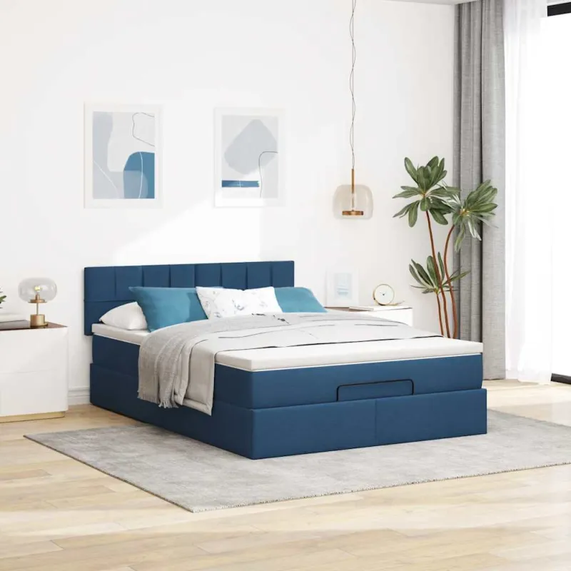 Osmanų lova su čiužiniu ir LED Mėlynas 140x190cm audinys