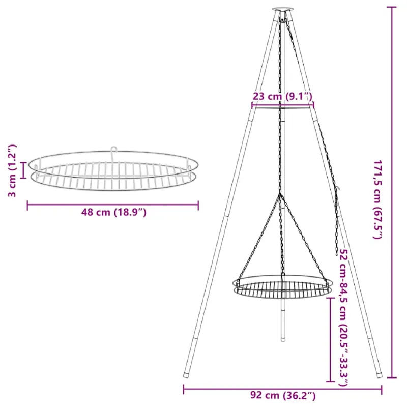 Laužavietės trikojis 2 pcs Juoda Plienas