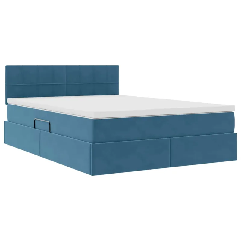 LED saugojimo lova su čiužiniu Tamsiai mėlyna 140 x 190 cm