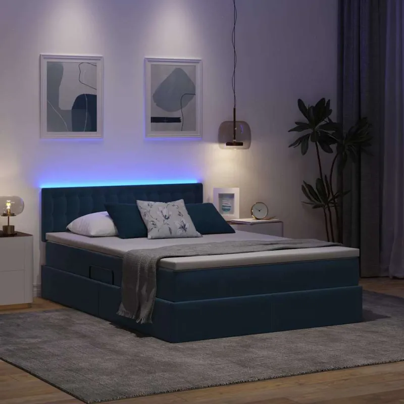 LED saugojimo lova su čiužiniu Tamsiai mėlyna 140 x 190 cm