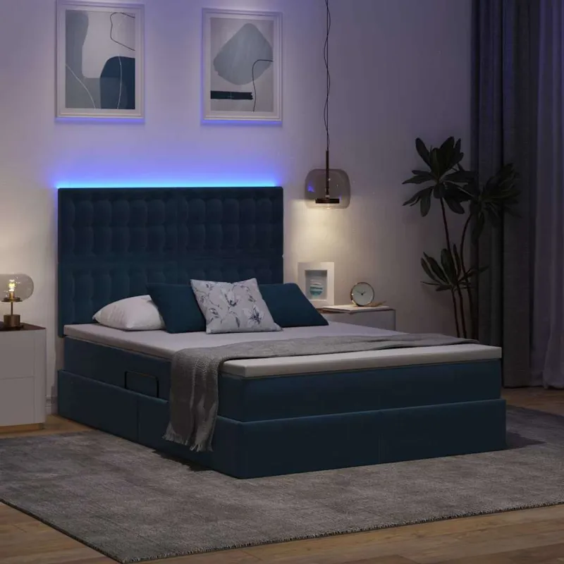 LED saugojimo lova su čiužiniu Tamsiai mėlyna 140 x 190 cm