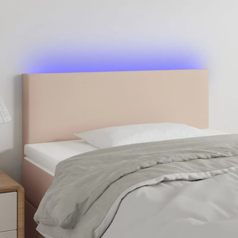 Galvūgalis su LED, kapučino spalvos, 80x5x78/88cm, dirbtinė oda