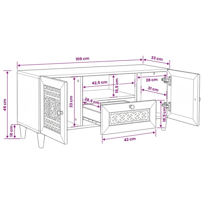 TV vienetai su stalčių Balta 105 x 33 x 46 cm Apdirbta mediena