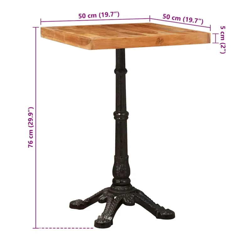 Bistro stalas Ruda 50 x 50 x 76 cm Kietos akacijos mediena