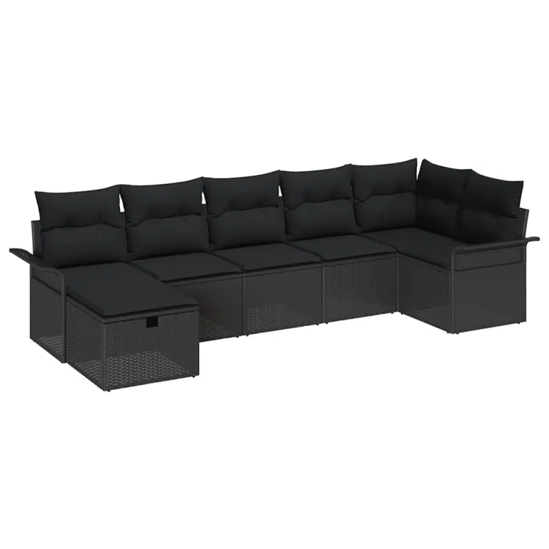Sodo Sofų Rinkinys su pagalve 7 pcs Juoda poliratanas
